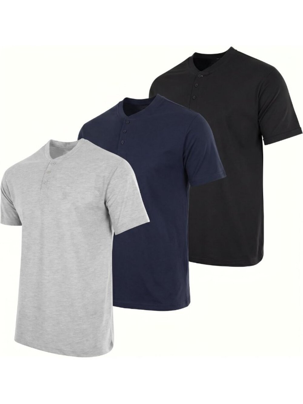 3 Pack Men's Short Sleeve Cotton Henley Shirts - Casual Work & Lounge Wear